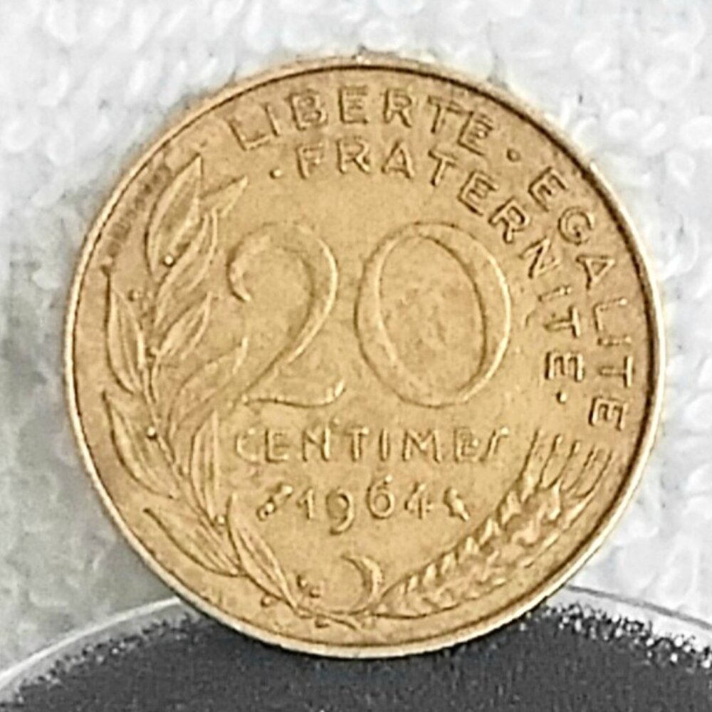Circulated 1964 France 20 Centimes Coin Made of Copper/Aluminum/Nickel!!